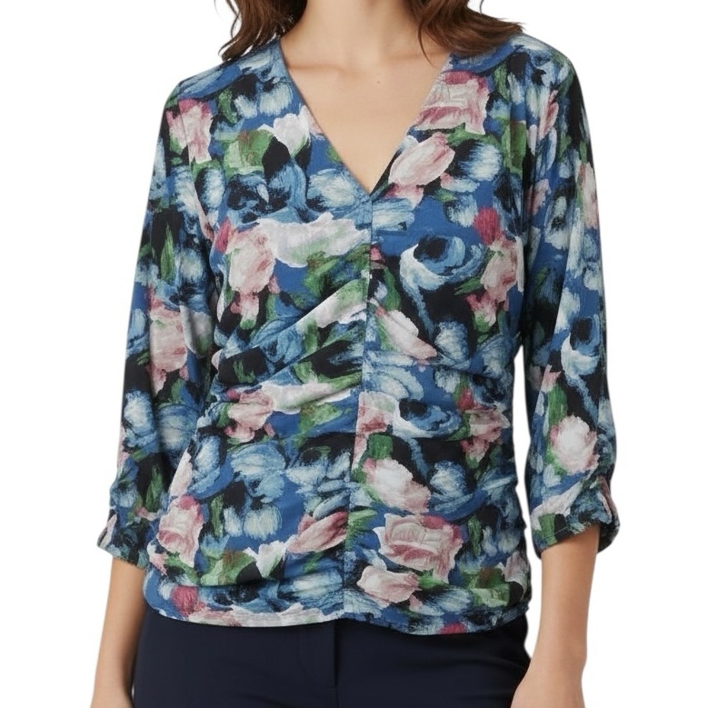 NWT WHITE HOUSE BLACK MARKET Floral Reversible Ruched Lined Blouse X-Large